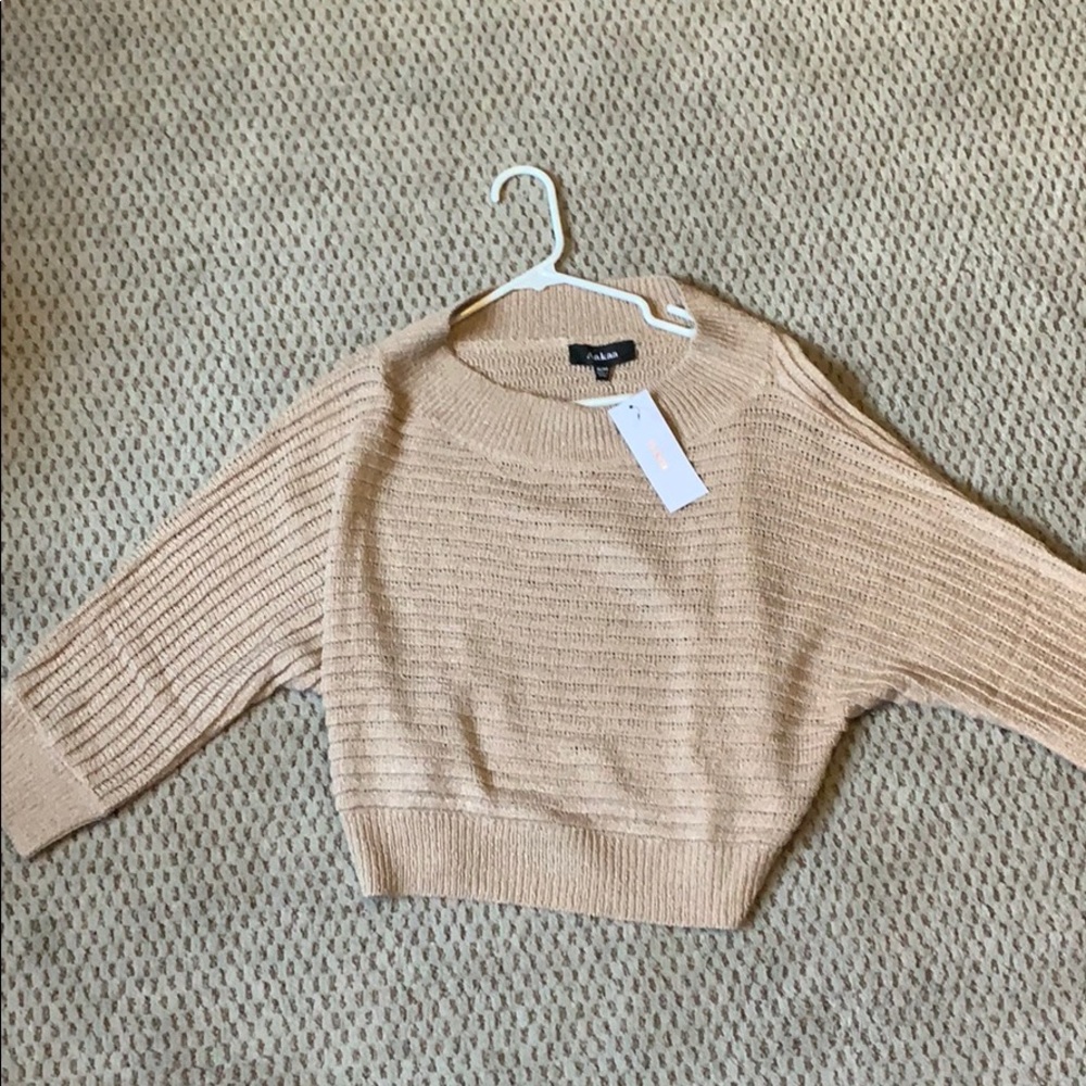 a new day Beige Off-the-Shoulder Cropped Sweater
